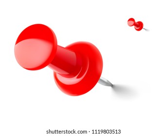 Realistic red thumbtack push pin isolated on white background. Vector illustration ready to use for your design. EPS10.