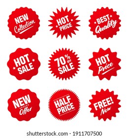 Realistic red tilted price tags collection. Special offer or shopping discount label. Retail paper sticker. Promotional sale badge. Vector illustration. - Shutterstock ID 1911707500