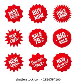 Realistic red tilted price tags collection. Special offer or shopping discount label. Retail paper sticker. Promotional sale badge. Vector illustration.