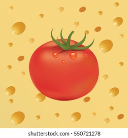 realistic red tomato cheese background modern art creative vector illustration