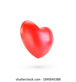 Realistic red valentine heart with shadow isolated on white background. 3d render heart. Vector illustration