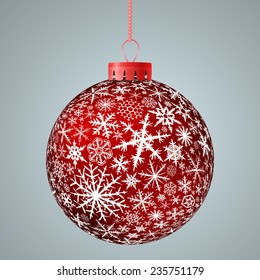 Realistic red vector Christmas ball.