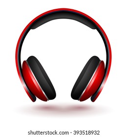 Realistic Red Vector headphones isolated on white.