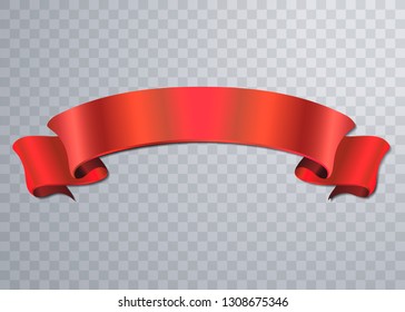 Realistic red vector ribbon, banner with stitch details for your design project.