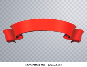 Realistic red vector ribbon, banner with stitch details for your design project.