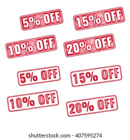 Realistic red vector stump with discount 5 10 15 20 off