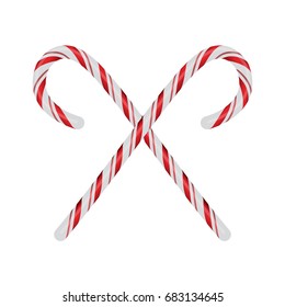Realistic red and white Christmas candycanes crossed and isolated on a white background illustration. Vector EPS 10 available.