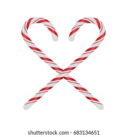 Realistic red and white Christmas candycanes crossed and isolated on a white background illustration. Vector EPS 10 available.