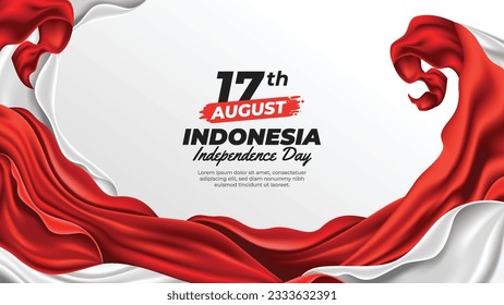 Realistic Red and White Flag in Indonesia Independence Day Background