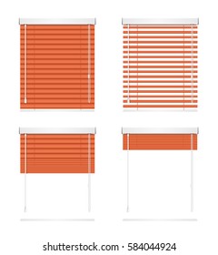 Realistic Red Window Jalousie Roller Shutters Blind Horizontal Set Various Positions - Open, Closed and Half-opened. Vector illustration