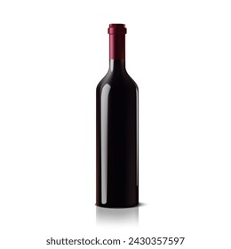 Botella De Vino Rojo Realista Aislado Sobre Fondo Blanco. Vector EPS10