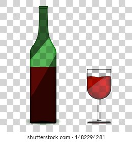 Realistic red wine bottles with a glass