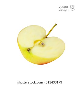 Realistic red and yellow apple isolated on white background. Natural fruit. Apple in the cut. Collection of dietary products. Elements for design. Vector illustration EPS 10.