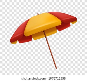 Realistic red and yellow beach umbrella isolated on transparent background vector illustration
