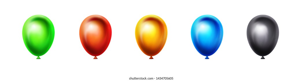 Realistic red, yellow, glossy golden, black, green, blue balloon isolated on white. 3D balloons vector illustration for birthday, party, event, anniversary, celebration, wedding. Festival decoration.