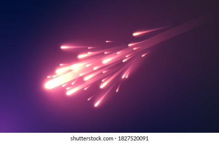 Realistic red/yellow comet falls apart, vector illustration
