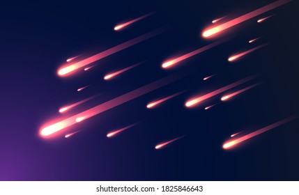 Realistic red/yellow comets falling from the sky, vector illustration