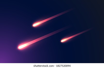 Realistic red/yellow comets falling from the sky, vector illustration