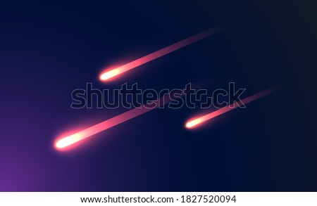Realistic red/yellow comets falling from the sky, vector illustration
