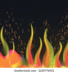 Realistic red-yellow fire on a dark background - Vector illustration