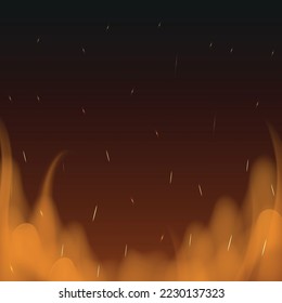 Realistic red-yellow fire on a dark background - Vector illustration