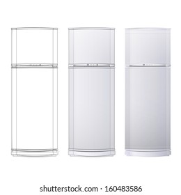 Realistic refrigerator over white background. 