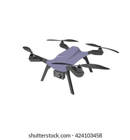 Realistic remote air drone quad-copter with camera. Vector illustration.