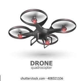 Realistic remote air drone quadrocopter flying on white background. Isomertic view. Vector illustration EPS10