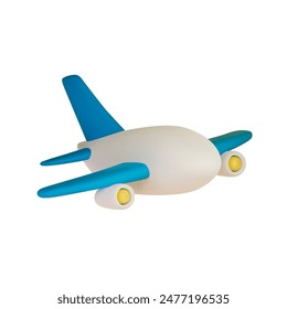 Realistic render airplane isolated on white background. 3D cartoon plane travel concept. Vector illustration