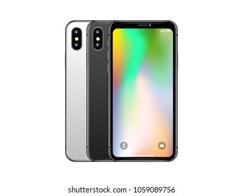 Realistic render of smart phone with colourful screen. Mock-up new phone vector black isolated
