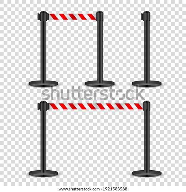 Realistic
retractable belt stanchion on transparent background. Crowd control
barrier posts with caution strap. Queue lines. Restriction border
and danger tape. Vector
illustration.