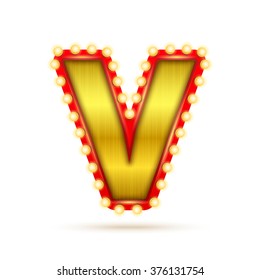 Realistic retro alphabet. Letter V
