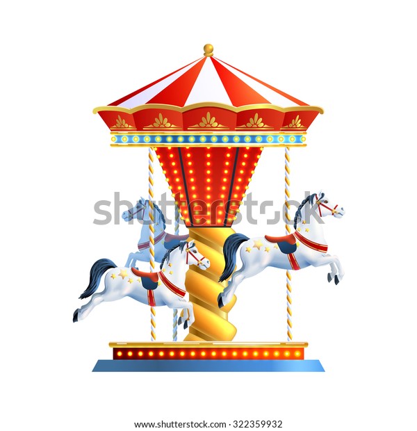 Realistic Retro Carousel Three Colored Horses Stock Vector (Royalty ...