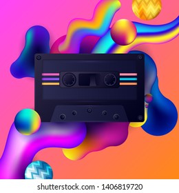 Realistic Retro Cassete with Abstract Liquid Background