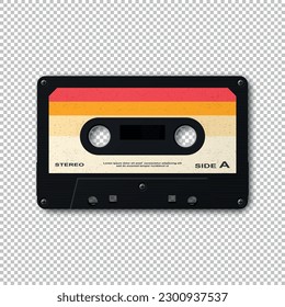Realistic retro compact audio cassette vector illustration isolated on transparent background.