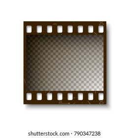 Realistic retro frame of 35 mm filmstrip with shadow isolated on white background. Vector illustration