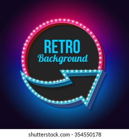 Realistic retro frame, bulk rectangular with light bulbs. Games signboard, Neon background, Empty space for your text, Vector illustration