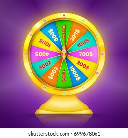 Realistic retro gold game wheel. Vector illustration