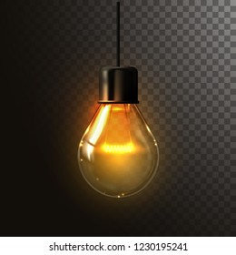 Realistic Retro Light Bulb Isolated On Transparent Background. Vector 3d Illustration. Lightbulb Decoration Element. Creative Idea Concept