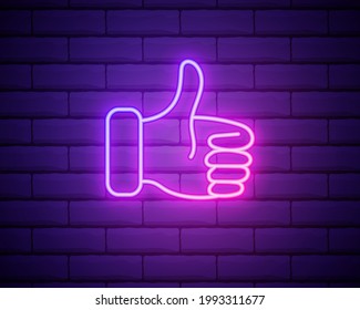 Realistic Retro neon sign Like on dark brick wall background. Can be used for web design, icon, banner. Vector EPS 10