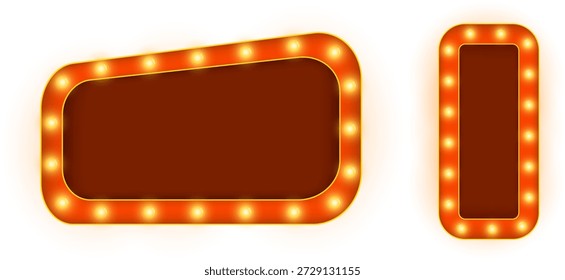 Retrô retângulo retangular neon marquee billboard com luzes vermelhas brilhantes, lâmpadas brilhantes e clássico cinema-estilo quadro perfeito para decoração, mostrar banners, sinalização do cassino e vintage vetor compo