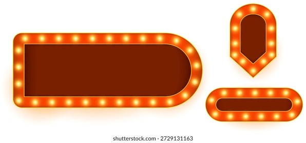 Realistisches Retro-Rechteck Neon-Marquee-Plakatwand mit hellroten Lichtern, leuchtenden Lampen Glühbirnen und klassischen Kinostil Rahmen perfekt für Dekoration, Show-Banner, Casino-Beschilderung und Vintage Vektor Compo