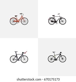 Realistic Retro, Training Vehicle, Competition Bicycle And Other Vector Elements. Set Of Bicycle Realistic Symbols Also Includes Dutch, Bike, Hybrid Objects.