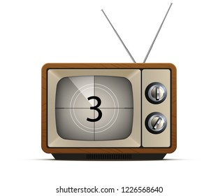 Realistic retro tv illustration with countdown, old tv screen, vector design