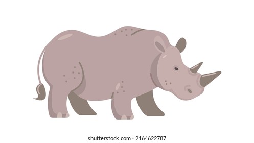 Rinoceronte realista aislado en el fondo blanco. Enorme y fuerte animal africano, gran mamífero africano. Caricatura de rinocerontes peligrosos, personaje de Safari. Ilustración del vector