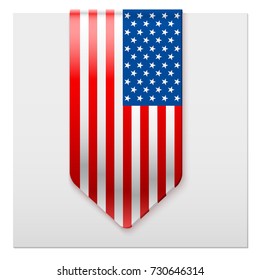 Realistic ribbon of American Flag. Language and national symbol. Vector Illustration Isolated on white background.