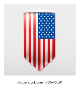Realistic ribbon of American Flag. Language and national symbol. Vector Illustration Isolated on white background.