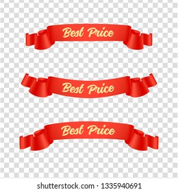 Realistic Ribbon banner set premium. Red ribbons. Vector illustration- Template 