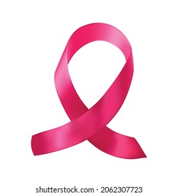 Realistic ribbon cancer symbol composition with isolated image of curly pink ribbon on blank background vector illustration