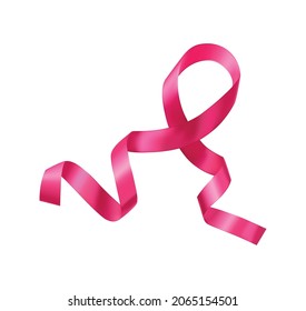 Realistic ribbon cancer symbol composition with isolated image of curly pink ribbon on blank background vector illustration